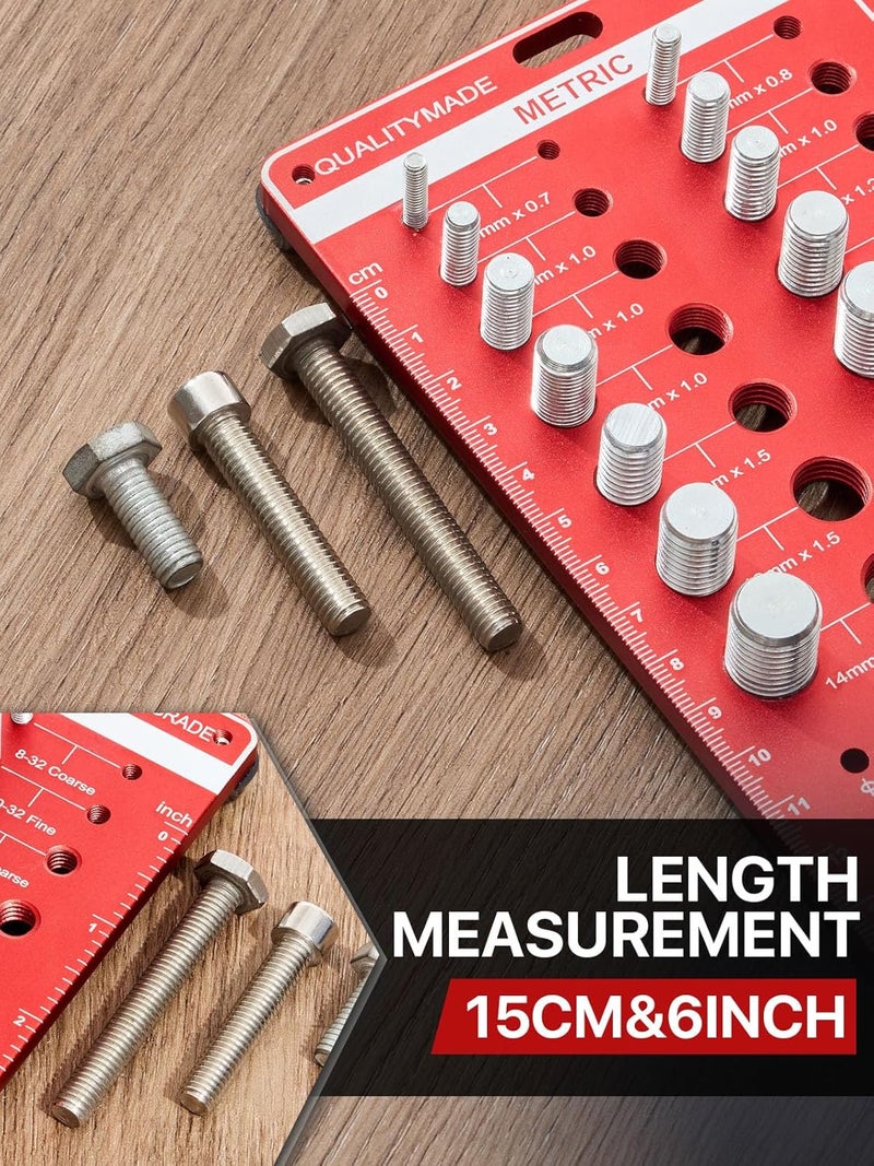 DRIRON 42 Nut and Bolt Thread Checker, 15 Metric & 19 Standard & 8 Drill Bit Gauge, Wall-Mountable Bolt Thread Identifier Gauge with Inch & Cm Ruler - Image 3
